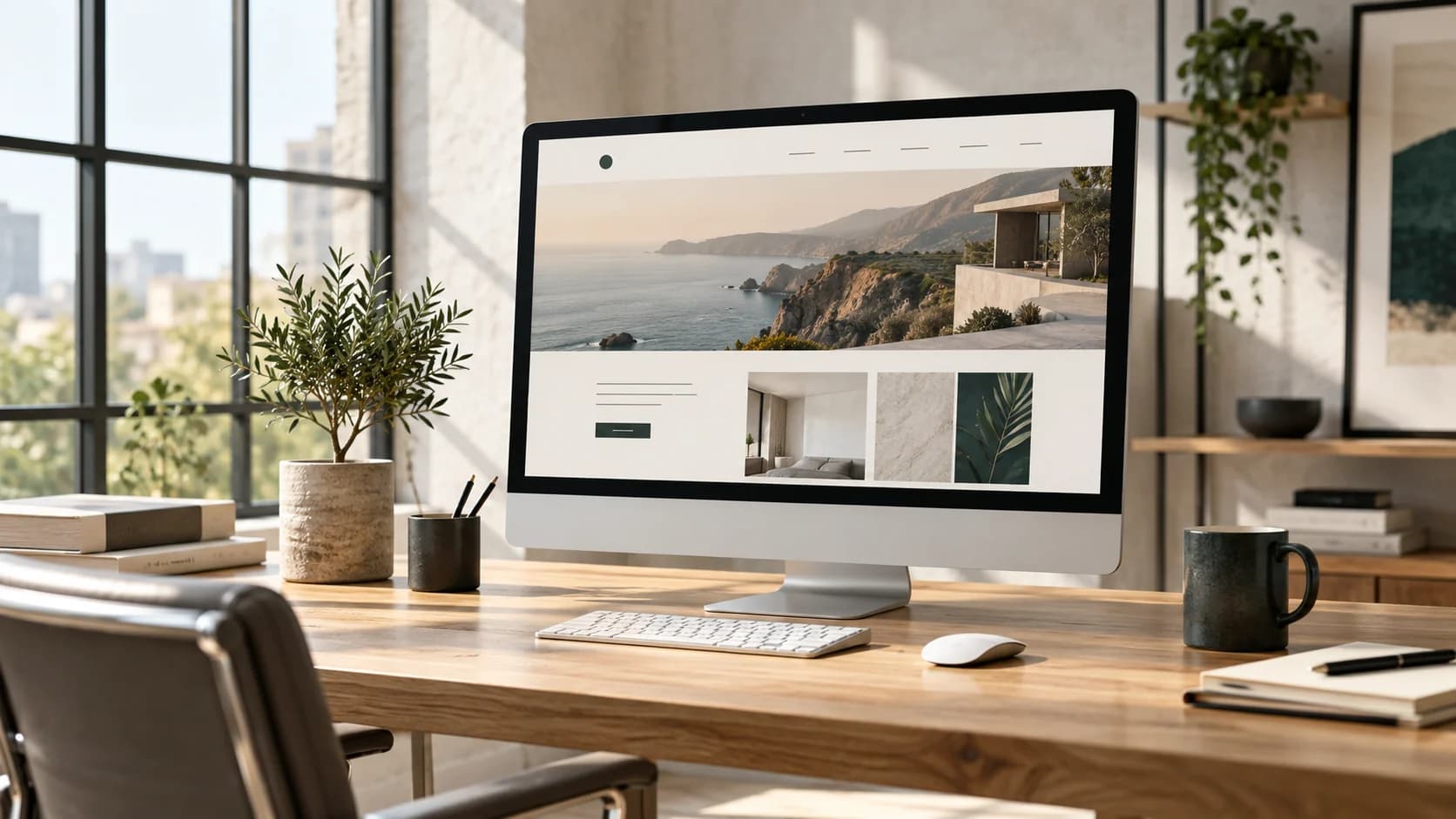 Illustratives Motiv eines modernen Website-Layouts auf einem Monitor