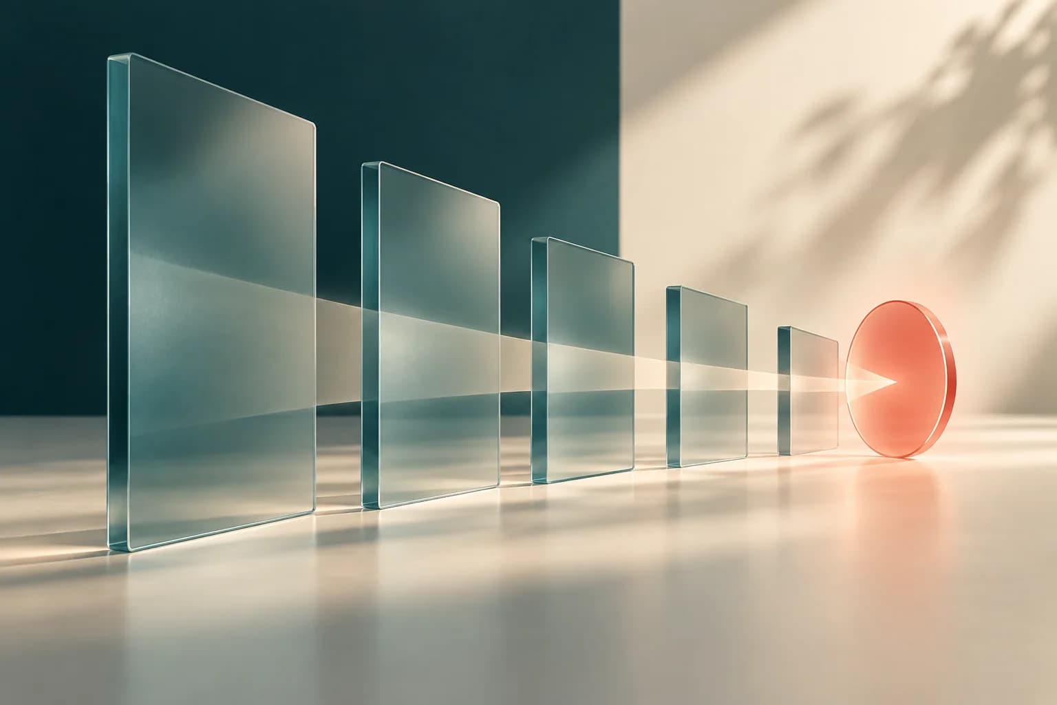 Transparente Flächen führen zu einem orangefarbenen Zielpunkt